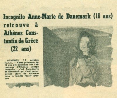 Ο γαλλικος τύπος ανακοινώνει την άφηξη της Άννας-Μαρίας τον Οκτώβριο 1962 στην Αθήνα.