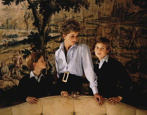 NPG x126973; Prince Harry; Diana, Princess of Wales; Prince William, Duke of Cambridge by Derry Moore, 12th Earl of Drogheda