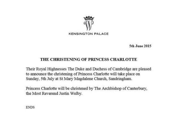 Princess Charlotte christening date announced